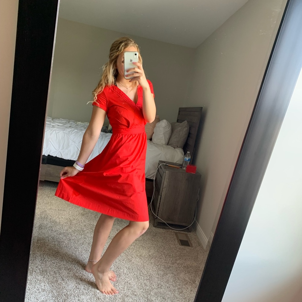 red J. Crew midi dress